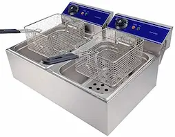 MOOTACO Freidora Eléctrica 20L Comercial 2 Tanques 10L+10L Acero Inoxidable 2x3000W 220V-240V Termostato 60-200 ° C Capacidad de Aceite Máxima 6L+6L