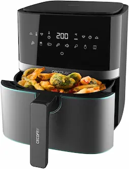 Cecotec Freidora sin Aceite de 5,5 L de Aire Caliente Cecofry Full InoxBlack 5500 Pro. 1700 W, Dietética y Digital, Panel Táctil, Acabados en Acero Inox, Tecnología PerfectCook, Termostato, 8 Modos