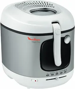 Moulinex Mega Solo Independiente 2100W Plata, Color blanco - Freidora (2 kg, 3 L, Solo, Plata, Blanco, Botones, Barra de desplazamiento, Independiente)