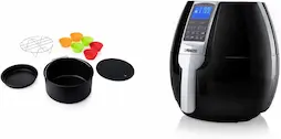 Princess 182020 Freidora sin aceite, Panel de Control Digital Táctil, 3.2 litros + Princess 182011 Set de 10 Accesorios para Freidora sin aceite, Color Negro