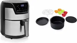 Princess 182026 Freidora sin aceite, 4.5 litros, Ahorra hasta un 66,7% de energía, Panel de control Digital táctil + Princess 182012 Set de 10 accesorios para Aerofreidoras