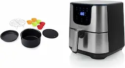 Princess 182060 Freidora sin aceite Deluxe, 5.5 L, Ahorra hasta un 62,2% de energía, 8 programas, panel de control táctil digital + Princess 182012 Set 10 Accesorios para Freidoras Sin Aceite