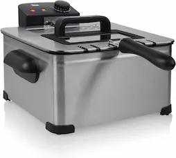 Tristar FR-6949 Freidora eléctrica de aceite, capacidad de 5 litros con dos cestas pequeñas o una grande, termostato regulable hasta 190⁰C, zona fría, acero inoxidable, 2000 W