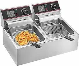 VEVOR Freidora Eléctrica Profesional con Termostato Automático Comercial 12 L 5,000 W, Freidora Eléctrica de Acero Inoxidable Doble Tanque con Calentamiento Rápido para Usos Comerciales