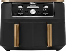 Ninja Foodi MAX Dual Zone Air Fryer, Freidora sin aceite, 9.5L, 2 cajones, Pinzas, 8 porciones, 6 en 1, Cesta Antiadherente apta para Lavavajillas, Cobre/negro, Exlusiva de Amazon, AF400EUCP