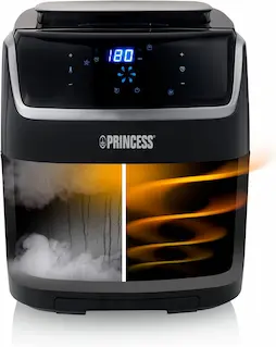 Princess 182080 Freidora sin aceite y vaporera 2 en 1 multifunción, capacidad 6.5 L, Ahorra hasta un 62,2% de energía, 8 programas, panel digital táctil, recetario en PDF y accesorios incluidos