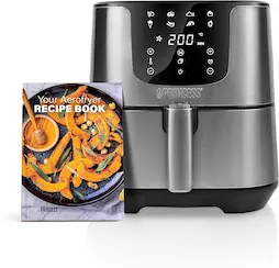 Princess 182060 Freidora sin aceite Deluxe 5.5 L, hasta un 62.2% menos de consumo de energía, libro con 30 recetas incluido, 8 programas, panel de control táctil digital, libre de BPA y PFOA