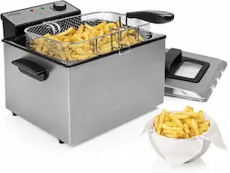 Princess 185000 - Freidora con 3 cestas semiprofesional, una grande y dos pequeñas, zona fría, potencia de 3270 W, volumen de 5 litros, acero inoxidable