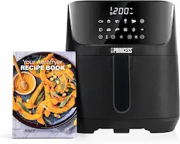 Princess 182061 Freidora sin aceite 6.5 L, super compacta, hasta un 60 % menos de consumo de energía, libro con 30 recetas incluido, panel de control táctil digital, 12 programas, libre de BPA y PFOA