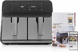 InnovaGoods® Freidora sin Aceite 8L, air fryer 3400W, 100 recetas en ES, freidora aire con 10 programas, pantalla táctil, temporizador y flujo de aire 360° airfryer 2 zonas de cocción independientes