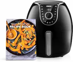 Princess 182055 Freidora sin aceite, 5,2 L, Ahorra hasta un 62,2% de energía, pantalla digital con botón y táctil, 8 programas, sin BPA ni PFOA, tiempo y temperatura ajustables, 30 Recetas PDF