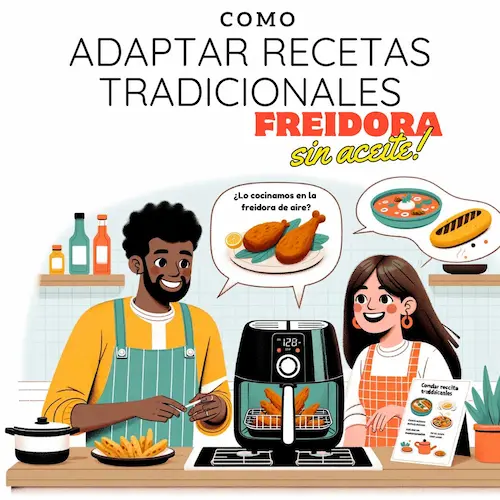 Dos personas cocinando con una freidora sin aceite